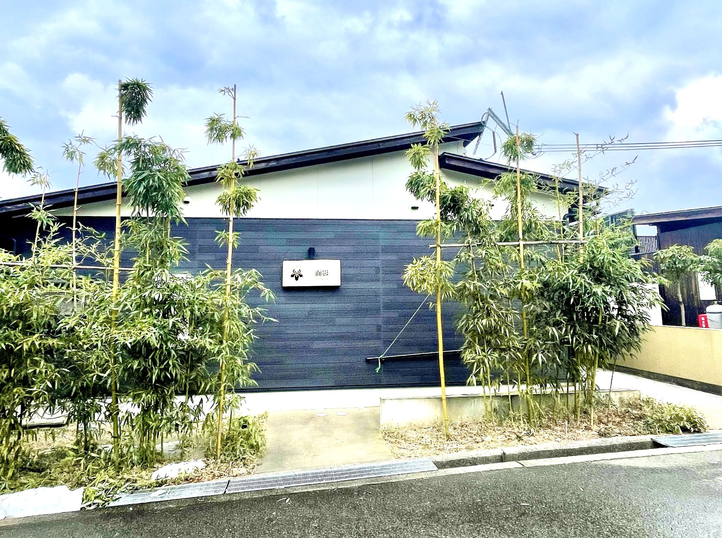 竹や木々に囲まれた建物の外観